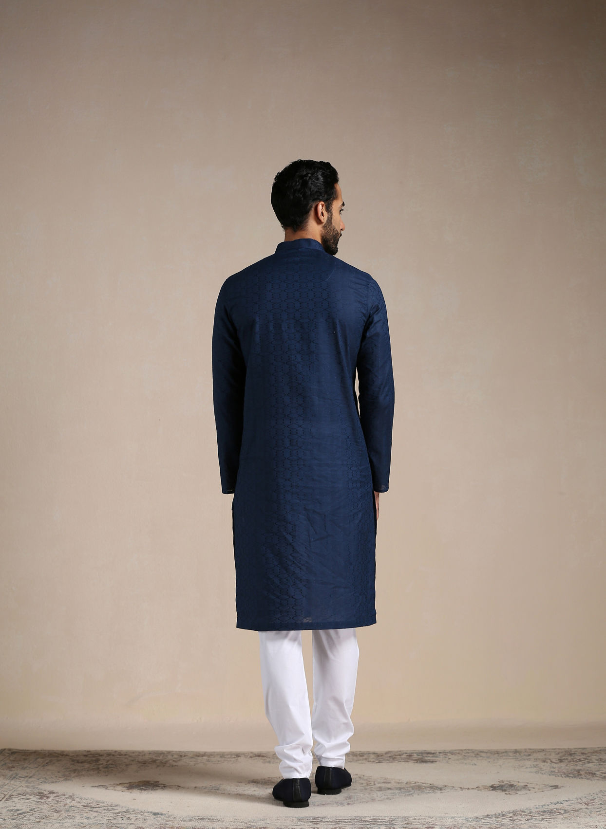 Men Royal Blue & Black Self Design Kurta Only main image 1